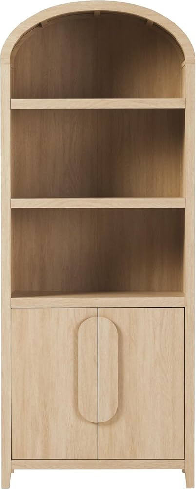 Walker Edison Chantelle Modern Arched Bookcase with Statement Wood Cabinet Pulls - Coastal Oak | Amazon (US)