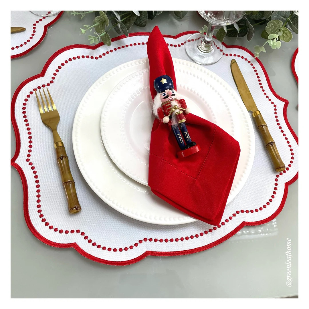 White and Red Christmas Placemats Scalloped Edge Water Proof Protects Your Table - Etsy | Etsy (US)