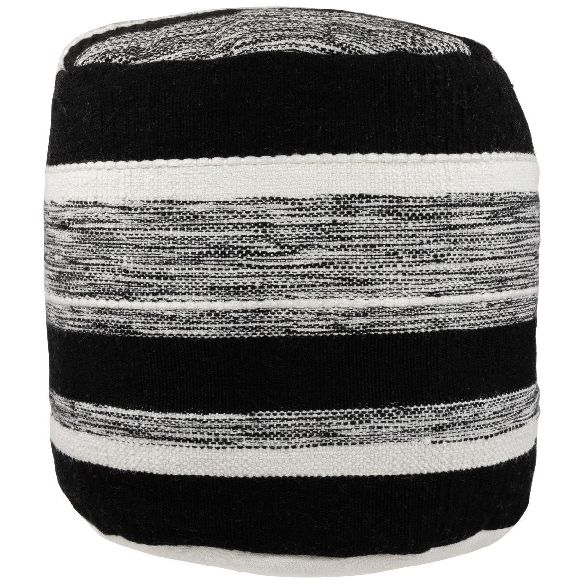 Northlight 18" Black and White Striped Outdoor Woven Pouf Ottoman | Target