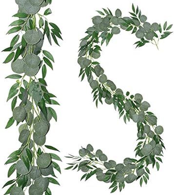 Meet Rose 2 PCS Artificial Eucalyptus Garland Faux Silver Dollar Eucalyptus Leaves Vines Garland ... | Amazon (US)