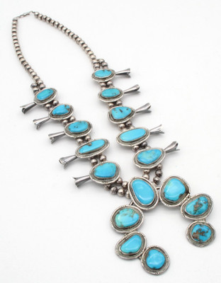 Navajo Sterling Silver Turquoise Squash Blossom 22 Inch Necklace SW-381 | eBay US