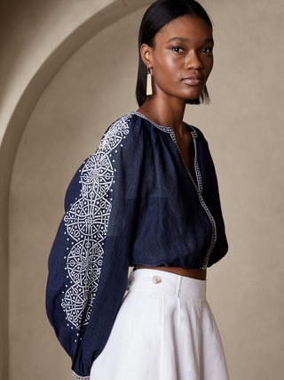 Yara Embroidered Linen Top | Banana Republic (US)