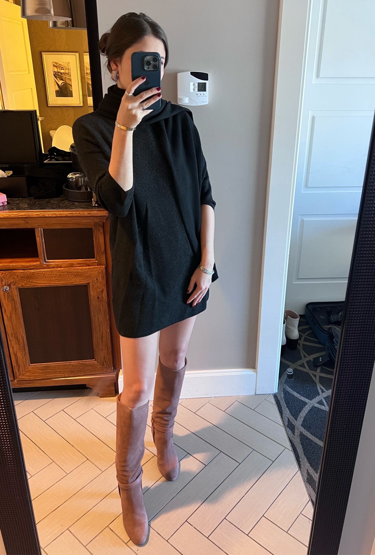 Black sweater dress at it again- accessorized by some great SILs’ Christmas gifts 😍

 Birman boots on sale!!! 

#LTKstyletip #LTKFind