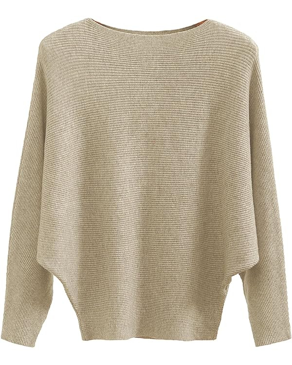 GABERLY Boat Neck Batwing Sleeves Dolman Knitted Sweaters and Pullovers Tops for Women | Amazon (US)