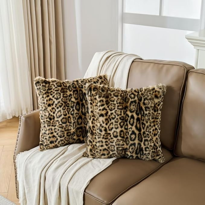 Pack of 2 Throw Pillow Covers Dense Faux Rabbit Fur Cozy Super Soft Fuzzy Set Case Decorative Thr... | Amazon (US)