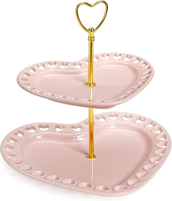 Paris Hilton 2-Tier Heart Serving Tray, Iconic Ceramic Stoneware with Metal Handle, Easy Assembly... | Amazon (US)