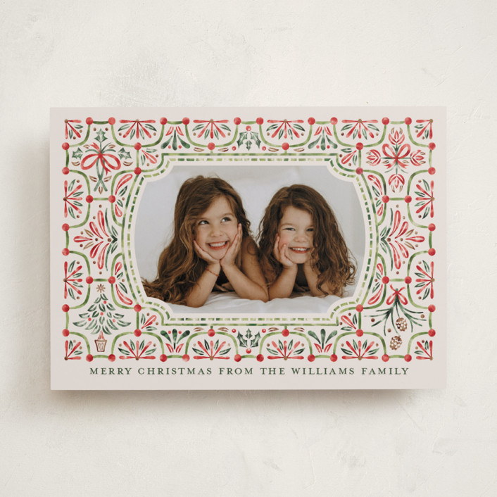 "Festive Folk Frame" - Customizable Christmas Photo Cards in Red by Paper Sun Studio. | Minted