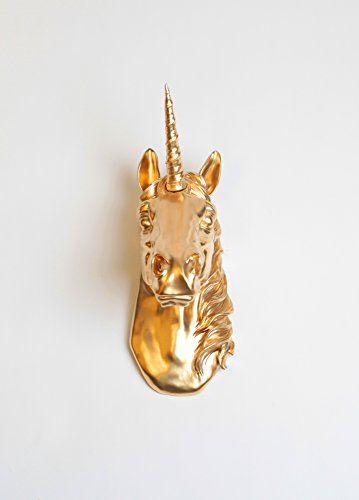 White Faux Taxidermy The Bayer Unicorn Head Sculpture, Gold | Amazon (US)