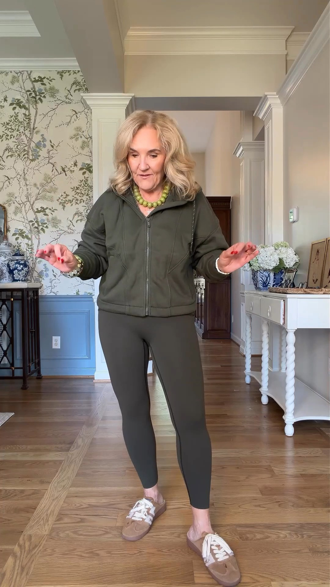 Some days, a matching set is just the answer! I'm wearing a medium in both the jacket and 7/8 leggings, and you can use code NANETTEXSPANX for 15% off your first order.