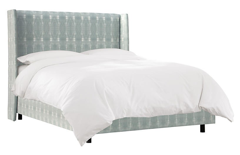 Kelly Wingback Bed, Mist/White | One Kings Lane