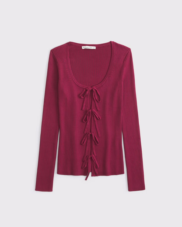Women's Slim Ribbed Tie-Front Cardigan | Women's Tops | Abercrombie.com | Abercrombie & Fitch (US)