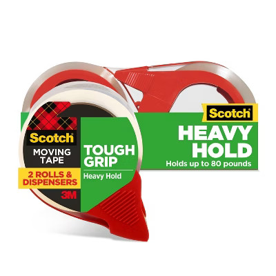 Scotch 2ct Tough Grip Moving Tape with Dispenser: Clear Packing Tape for Moving Supplies & Boxes, 1.88" x 1375" | Target