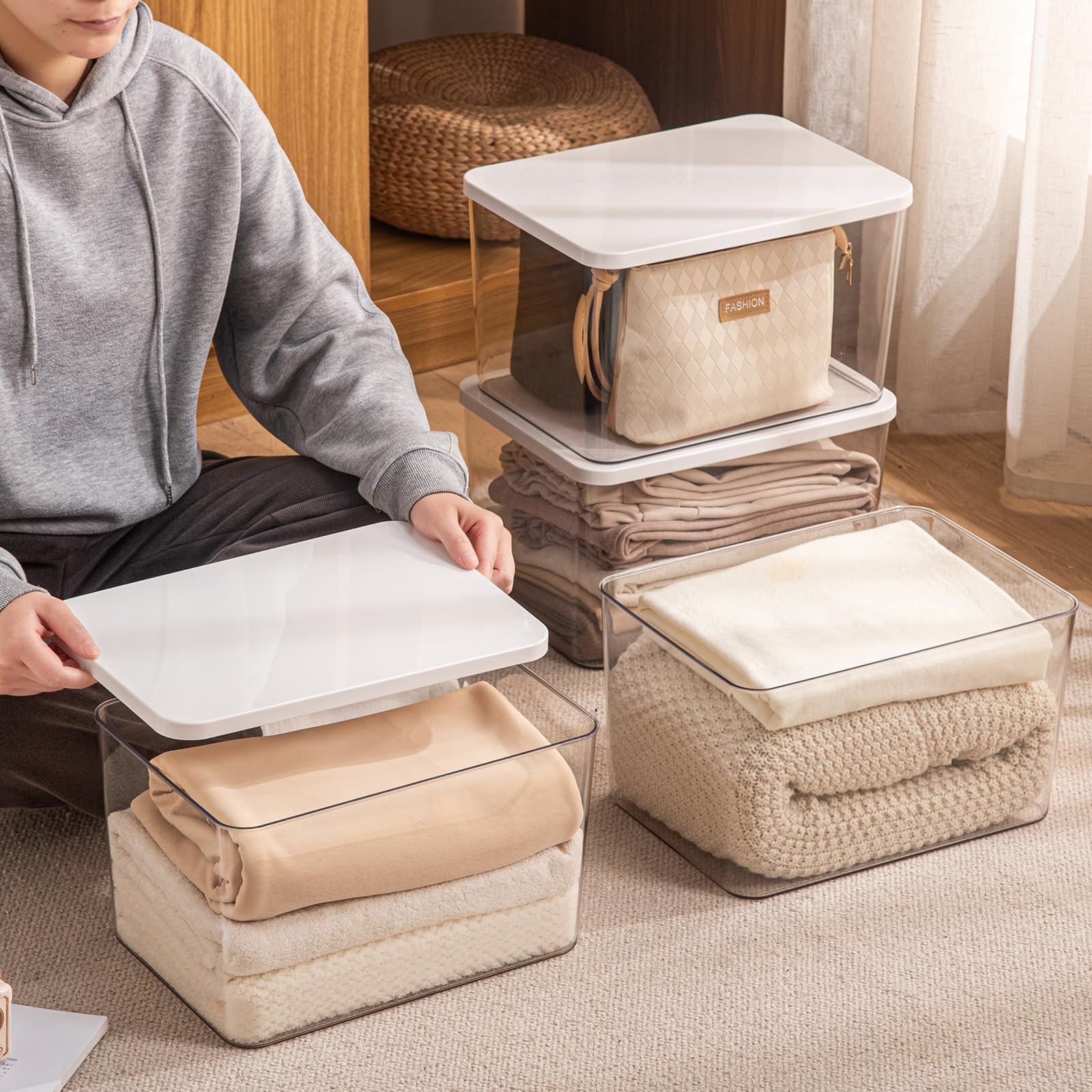 4-Piece Set,Plastic Storage Bin with Lid,Large Storage Containers,Stackable Lidded Storage Boxes ... | Amazon (US)