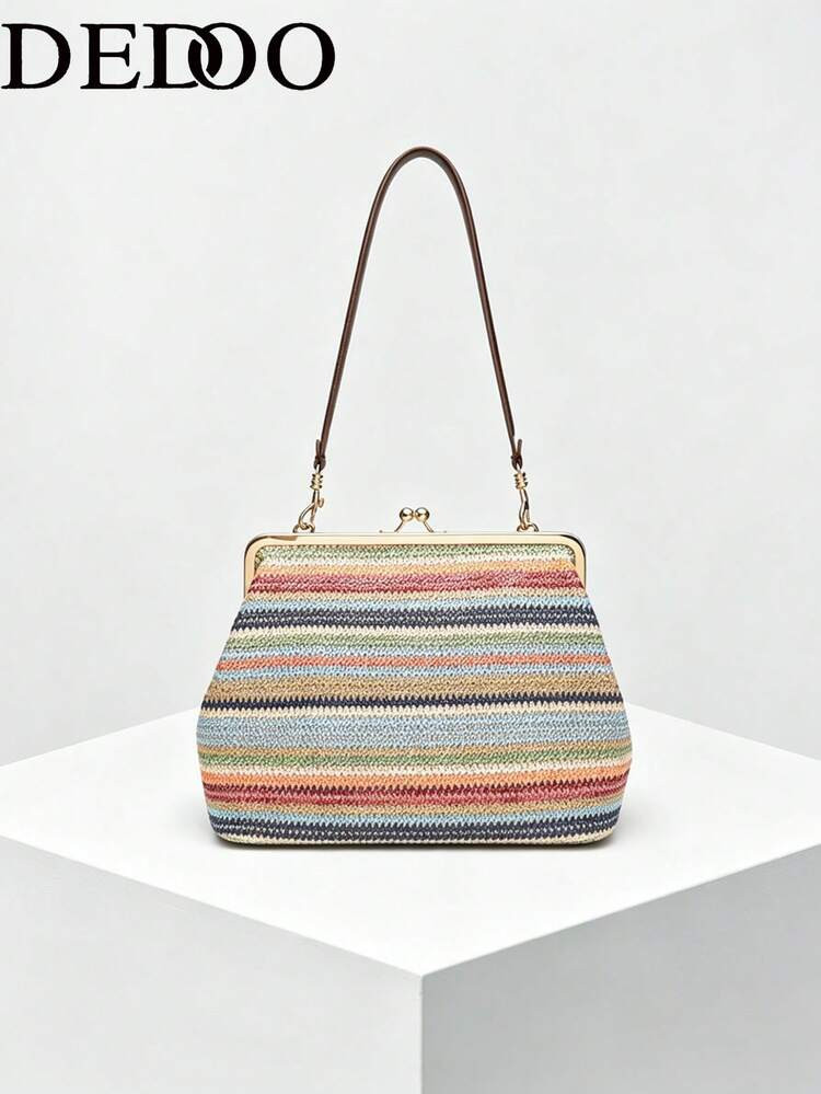 Dedoo Women's Multicolor Striped Straw Buckle Shoulder Bag | SHEIN