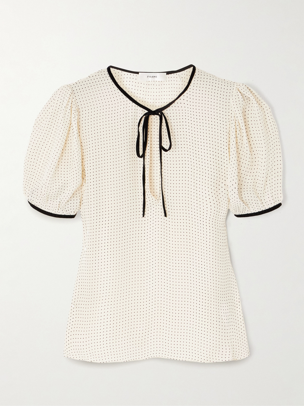 FRAME - Velvet-trimmed Polka Dot Silk-chiffon Blouse - Neutrals | NET-A-PORTER (US)