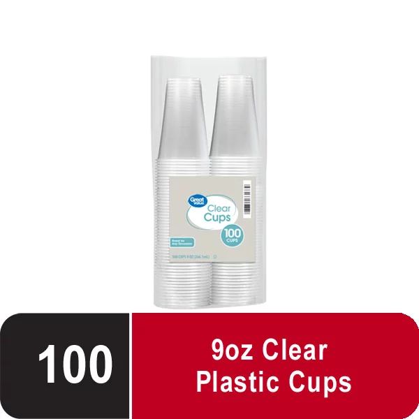 Great Value Everyday Disposable Plastic Cups, Clear, 9 oz, 100 count - Walmart.com | Walmart (US)