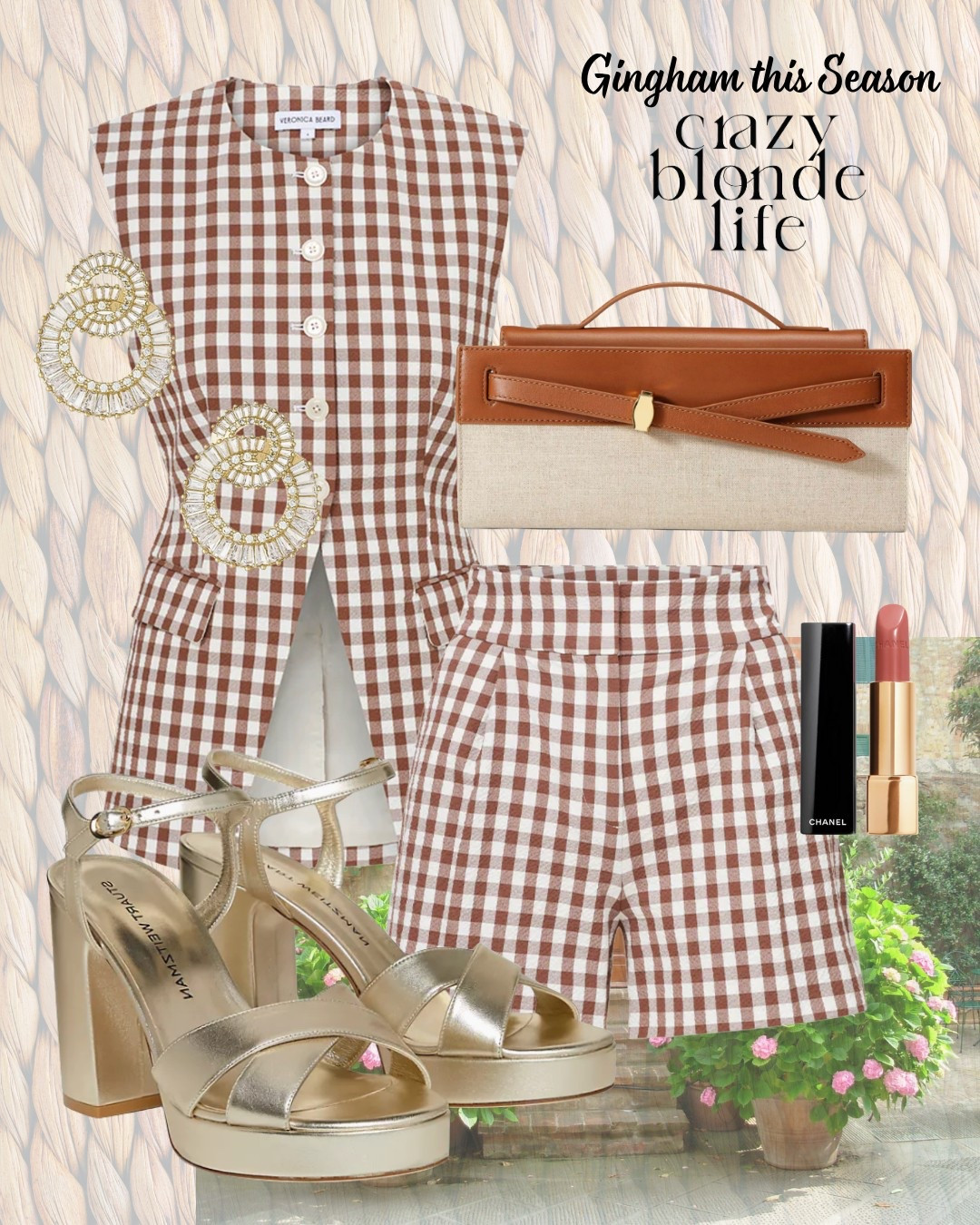 Cutest gingham shorts set from Veronica Beard!  Accessorize with gold platform  sandals,  a leather trimmed bag, statement earrings and the perfect lip!


#LTKShoeCrush #LTKSeasonal #LTKStyleTip