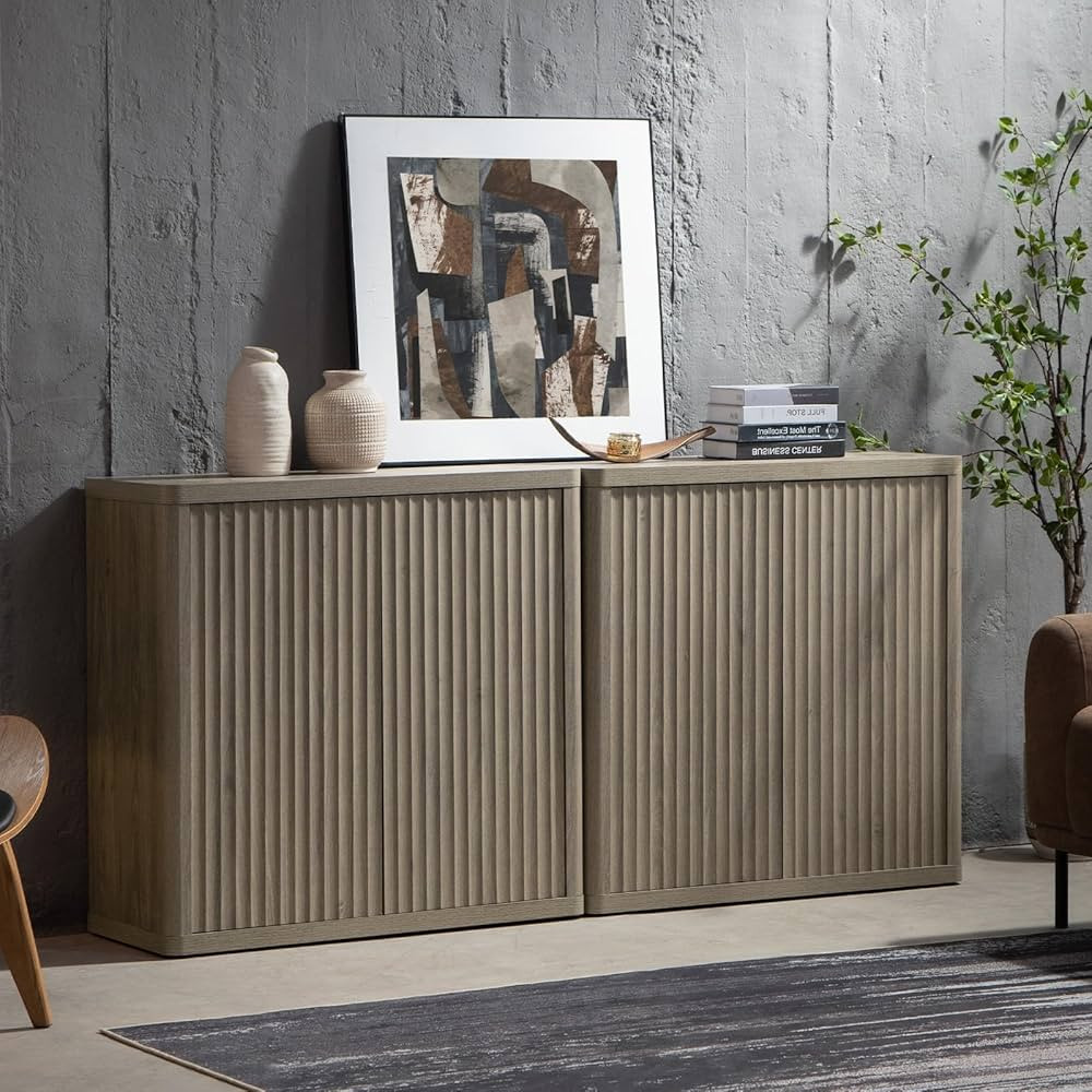 SICOTAS Buffet Cabinet with Storage Sideboard Accent Modern Credenza with Doors & Shelves Fluted ... | Amazon (US)