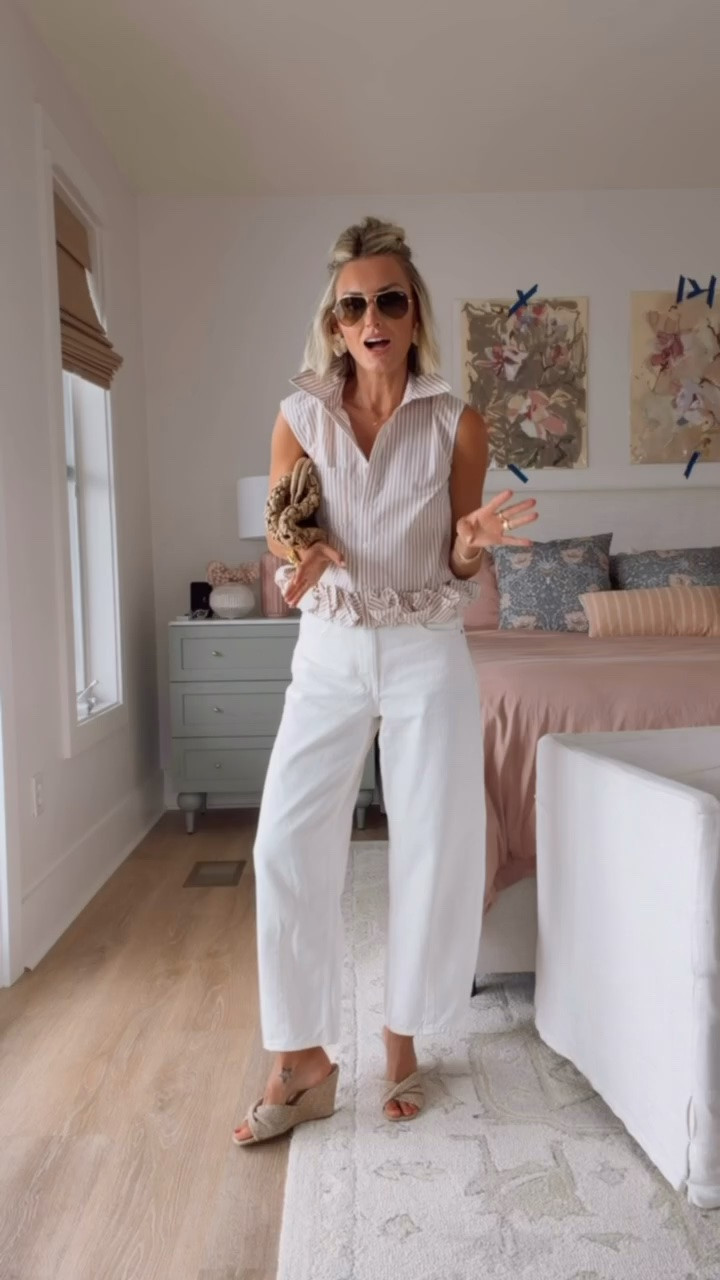 This top is such a fun statement piece to elevate these barrel jeans! Wearing XS/4. Loverly Grey, Anthropologie, statement blouse, statement top, white barrel jeans outfit, white barrel denim outfit, Target find, Target fashion

#LTKootd #LTKSeasonal