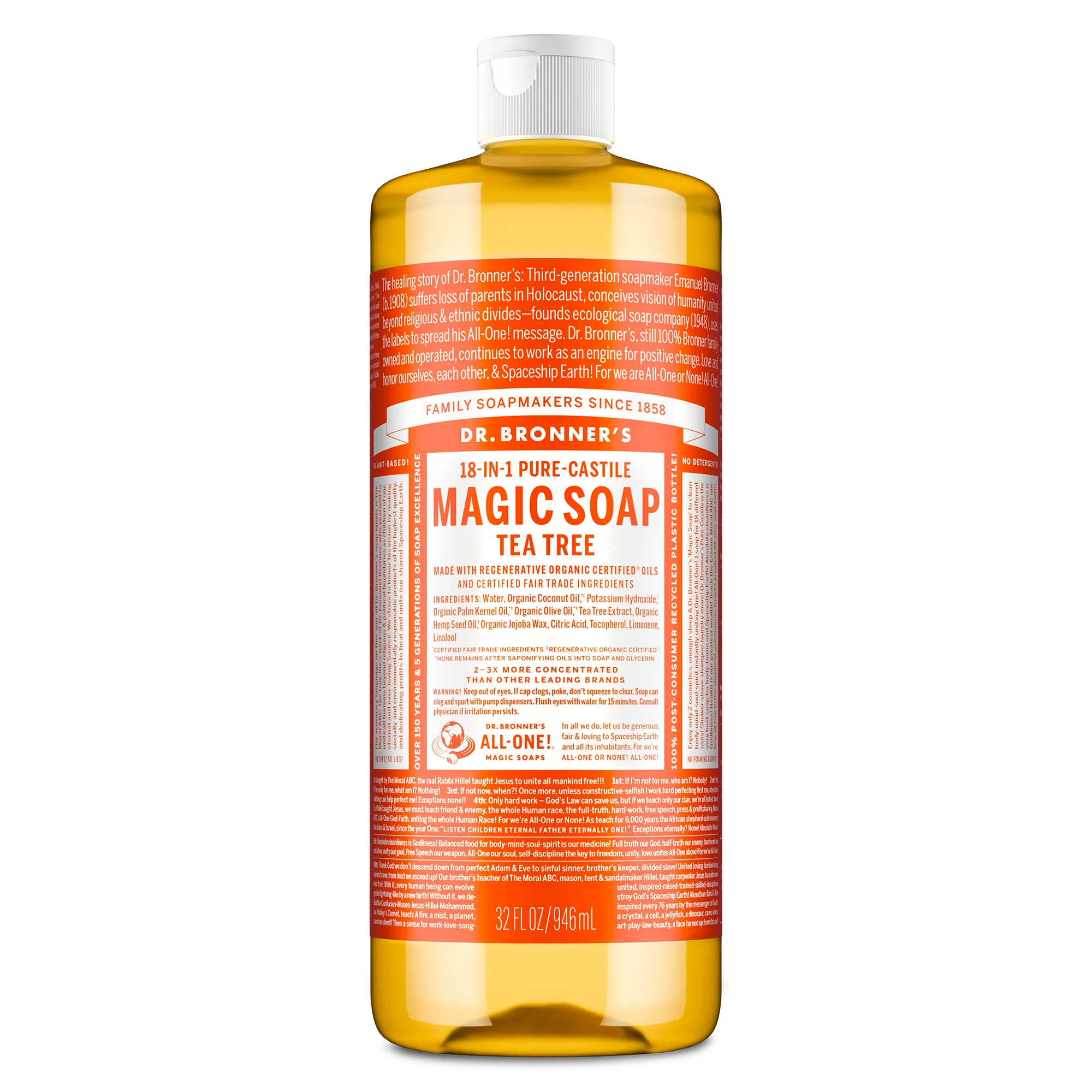 Dr. Bronner's Magic Soap - Tea Tree - Pure-Castile Liquid Soap - 32 oz \u2013 for face, body wash... | Walmart (US)