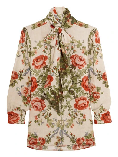 Pussy-bow floral-print silk blouse | NET-A-PORTER (US)