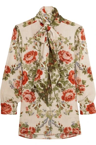 Pussy-bow floral-print silk blouse | NET-A-PORTER (US)