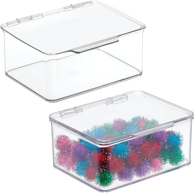 mDesign Plastic Stackable Craft, Sewing, Crochet Storage Container Box with Attached Lid - Compac... | Amazon (US)