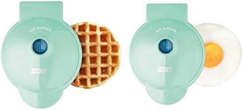 Dash Mini Maker Waffle Maker + Griddle, 2-Pack Griddle + Waffle Iron - Aqua | Amazon (US)