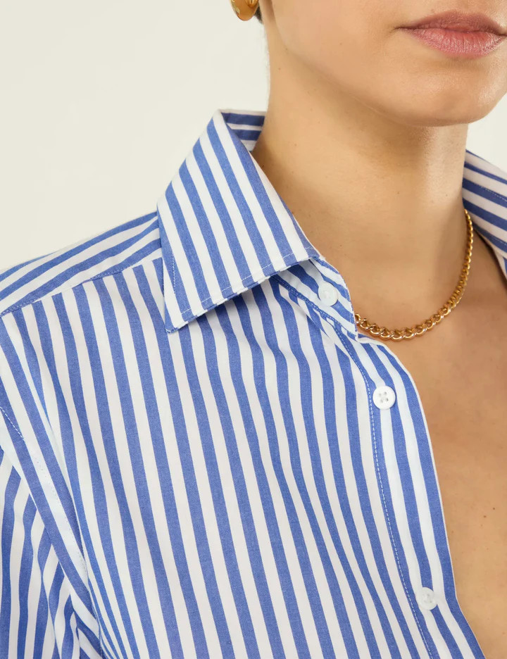 The Boyfriend: Fine Poplin, Royal Blue Stripe | With Nothing Underneath