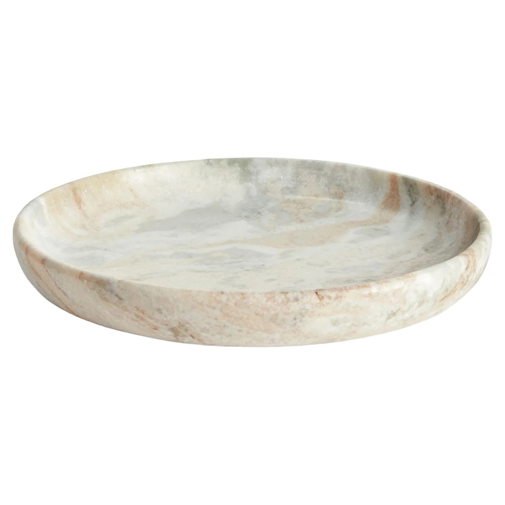 Elysia Updated Traditional Matte Brown Marble Round Decorative Tray | Kathy Kuo Home