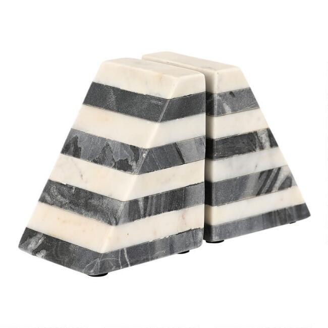 White and Gray Marble Geometric Bookends | World Market