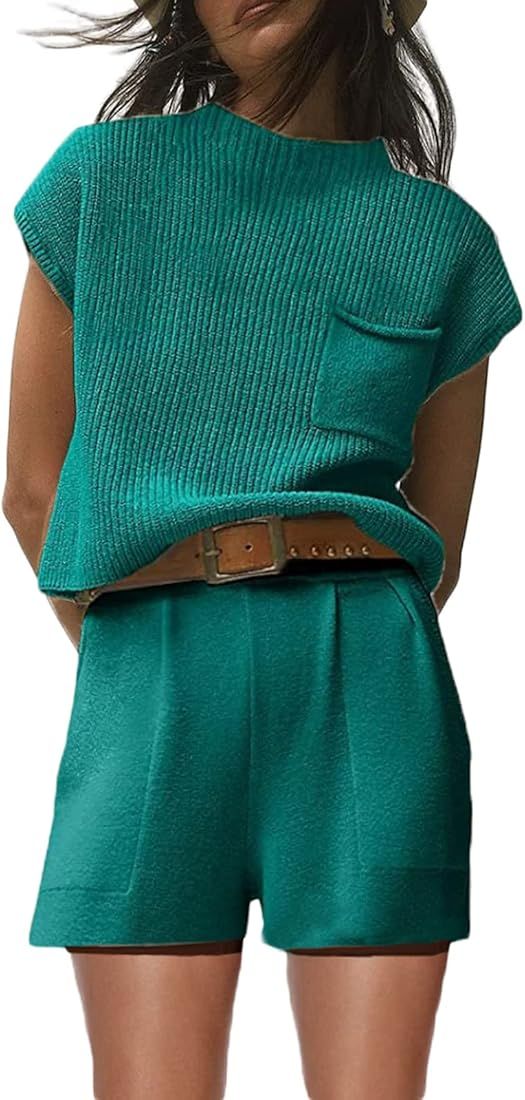 Women 2 Piece Outfits Sweater Sets Knit Lounge Set Pullover Tops and Pants Cute Casual Sweatsuit | Amazon (US)