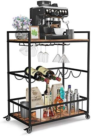 Amazon.com - Industree ULRC78Z Serving Cart, 3-Tier Bar Cart with Wine Rack, Elegant Dinner Party... | Amazon (US)