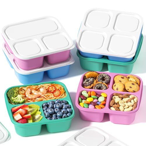 Canfanni 6 Pcs Snack Box Container Set, Reusable 3&4 Compartment Meal Prep Snack Containers for Adults Kids Toddler, BPA-Free Divided Lunchable Container for School, Work and Travel (5 Color) | Amazon (US)
