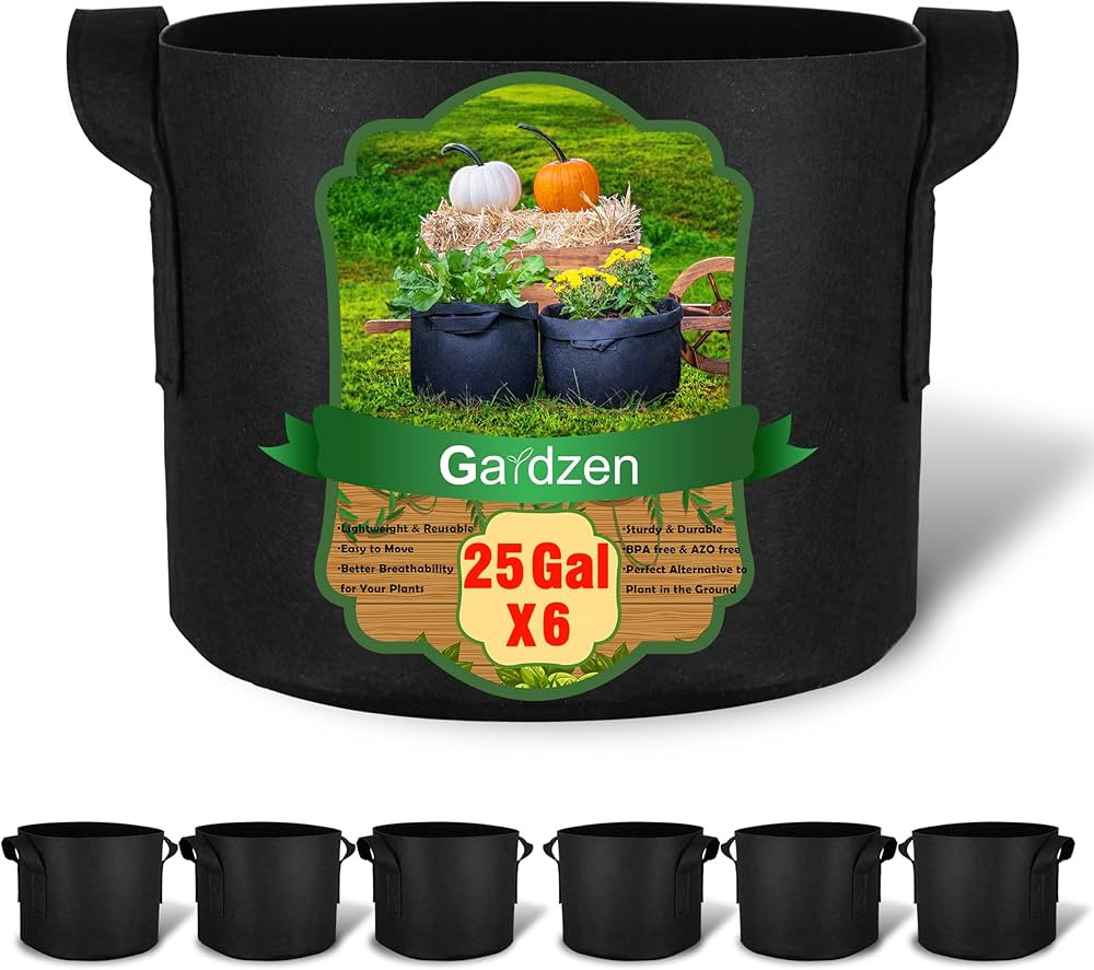 Gardzen 6-Pack 25 Gallon Grow Bags, Aeration Fabric Pots with Handles, Heavy Duty Cloth Pots for ... | Amazon (US)