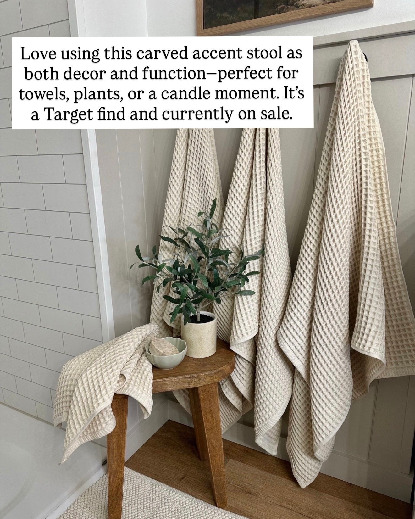 ON SALE. Follow @farmtotablecreations on Instagram for more home inspiration, styling tips, and deals!

 ✨ This beautiful carved wood accent table from Target is currently on sale and such a charming addition to any space.

I’ve styled it in our bathroom for a cozy, collected look—layered with waffle towels, soft textures, and a little greenery. It’s the kind of piece that works just as beautifully in a living room or entryway, too!

#LTKhome #LTKsalealert #TargetHome #NeutralDecor #BathroomInspo #OrganicModern #SmallSpaceStyle #WoodAccentTable #LTKFinds



#LTKSaleAlert #LTKFindsUnder50 #LTKHome
