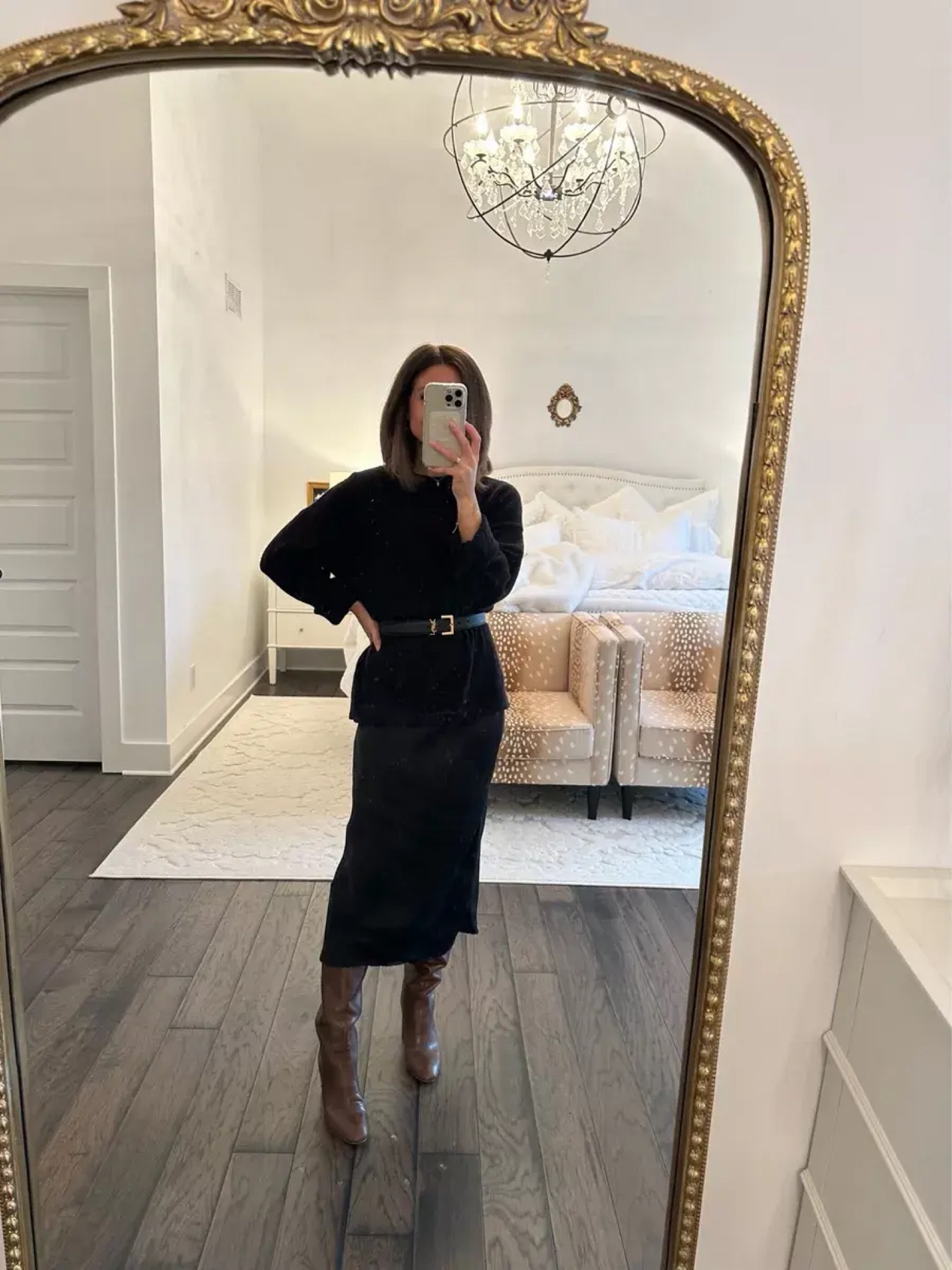 Great outfit for transitioning from winter to spring. Treasure & bond sweater (sized up one) anine bing silk midi skirt (tts, xs) ysl belt loeffler randall knee high boots (tts)

#LTKSeasonal #LTKshoecrush #LTKstyletip