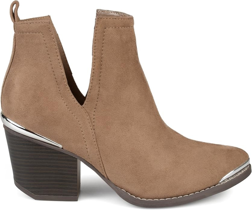 Brinley Co. Womens Faux Suede Stacked Wood Heel Metal Detail Side Slit Booties | Amazon (US)