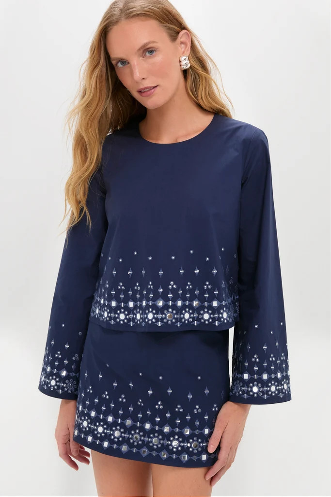 Navy Mirror Embellished Maxine Top | Tuckernuck (US)