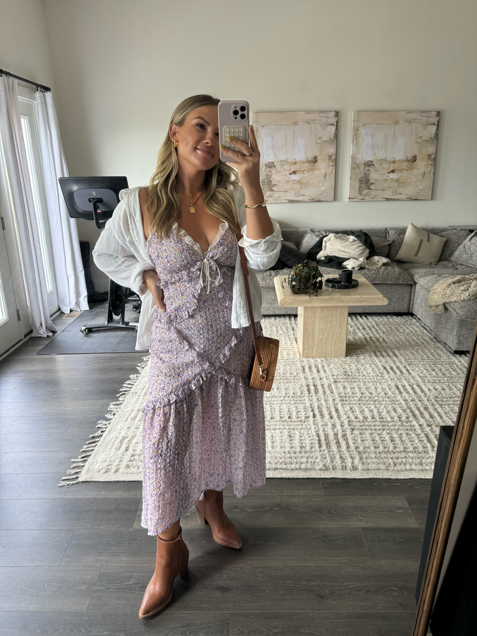 The cutest girly floral dress 🌸 runs a little small so I would size up! Sold out online but I linked a few I found on Poshmark :) I'm in a M here but could have done a L for a looser fit. 

#LTKFindsUnder100 #LTKMidsize #LTKSeasonal