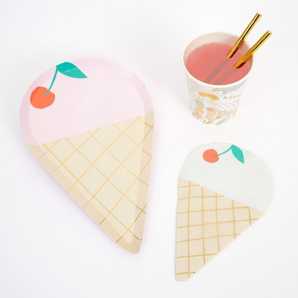 Meri Meri - Ice Cream Party Supplies Collection (Plate, Napkin, Cup) - Set of 8 | Target