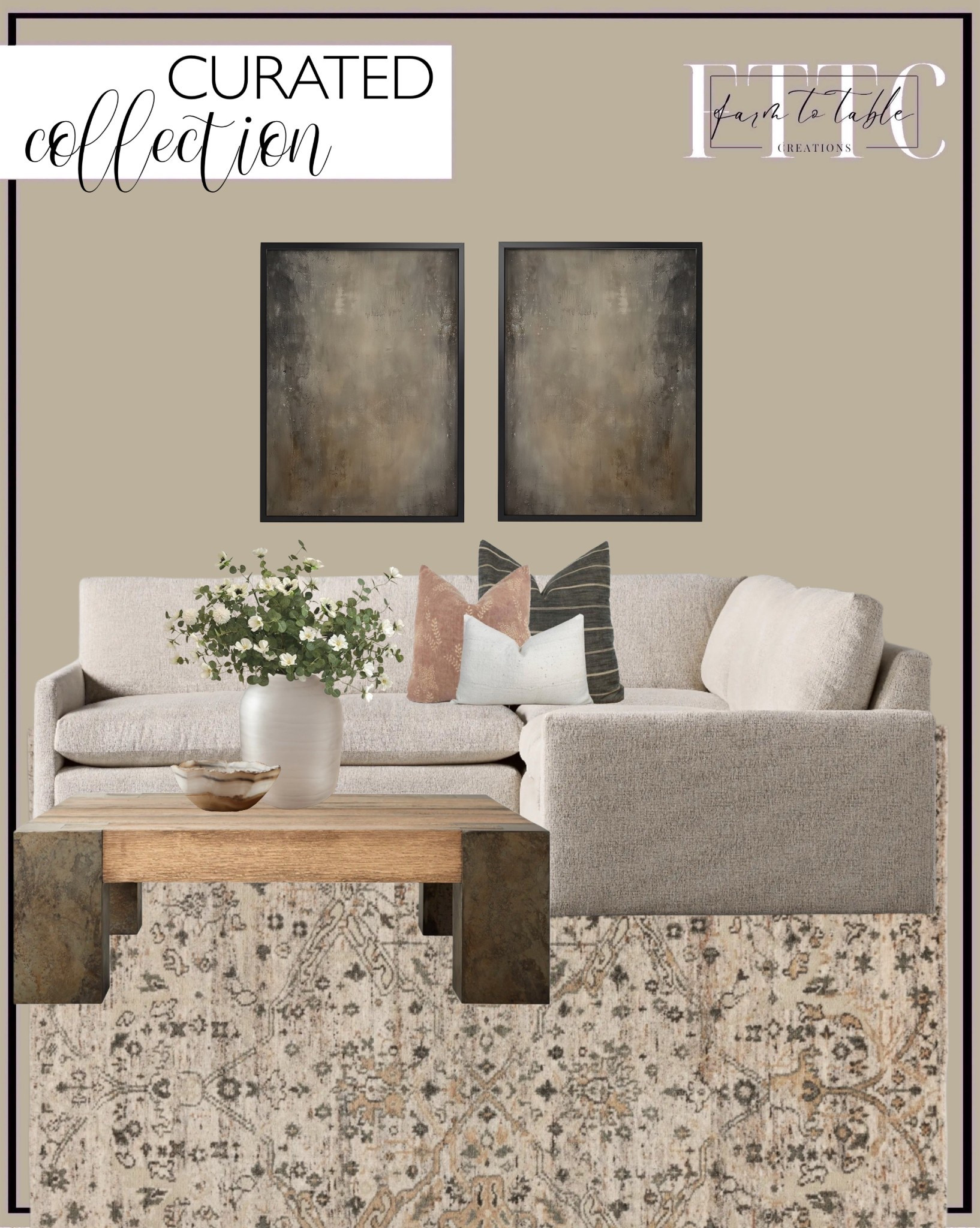 Curated Home Collection. Follow @farmtotablecreations on Instagram for more inspiration.

Arhaus Kipton Corner Sectional. Telluride Square Coffee Table. Marella Vase. Faux Stems. Faux Spring Stems. Faymount Hand Knotted Rug. Onyx Bowl. Pillow Combo. Earthy Tones Abstract Painting. Digital Art. Build A Sign. 

Spring Decor | Entryway Decor | Bedroom Furniture | nightstands | Home Decor| Fireplace Decor | Spring Refresh |  Bedroom Finds | Neutral Stems | Spring Stems | Bookshelf Decor | Bedroom Space | Cozy Corner | Bathroom | Curated Entryway | Spring  Decor | End of Year Clearance | Trending Decor | Viral Decor  | Coffee Table Decor | Neutral Decor | Stem Sale | Target Finds | Skinny Bench | Bedroom | Living Room | Breakfast Nook | Amazon Home | Target Sale | Loloi Rugs | Magnolia Home | console table | console table styling | faux stems | entryway space | front porch decor | neutral decor | entryway decor | cozy home | affordable decor |  home decor | home inspiration | console styling | entryway rug | cozy moody home | moody home decor | neutral home | bathroom decor | living room | spring decor | Hearth & Hand | Studio McGee | 2025 Home Trends | trending home | Crate&Barrel 



#LTKHome #LTKSaleAlert #LTKFindsUnder50