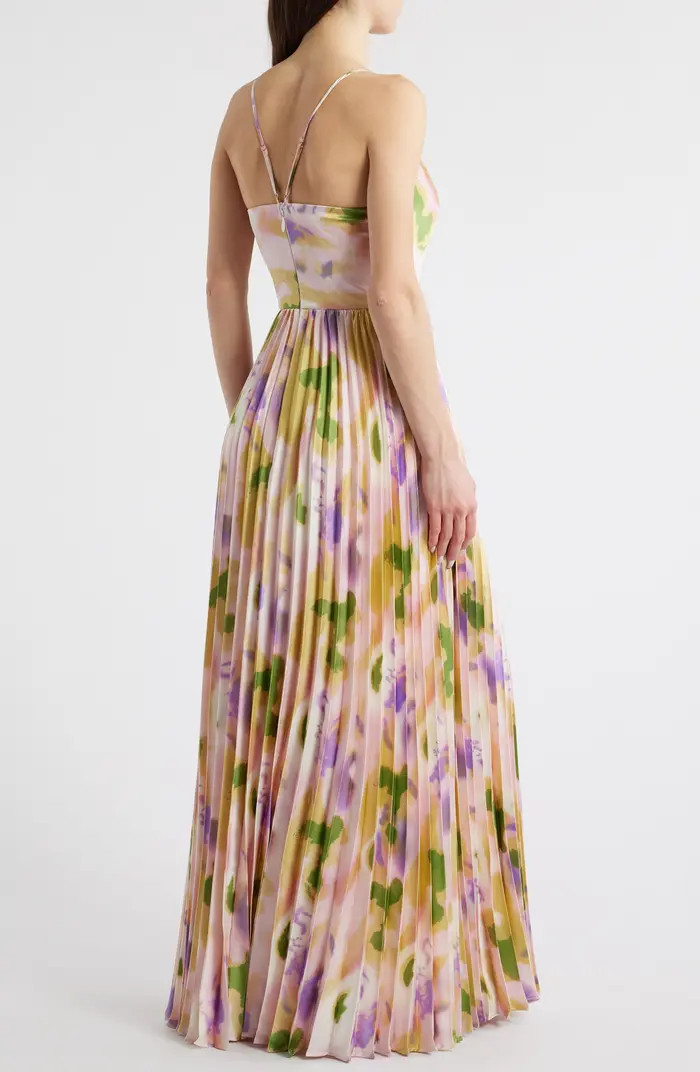 Lulus Cassia Floral Pleated Satin Gown | Nordstrom | Nordstrom