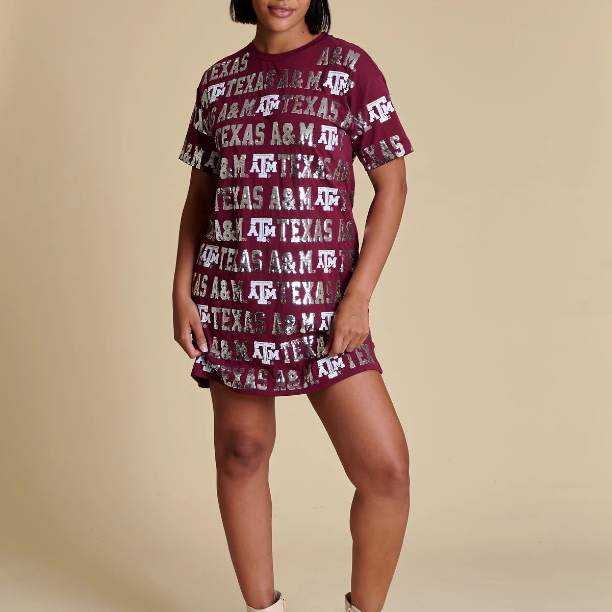 Game Day Sequin Repeat T-Shirt Dress | Stewart Simmons