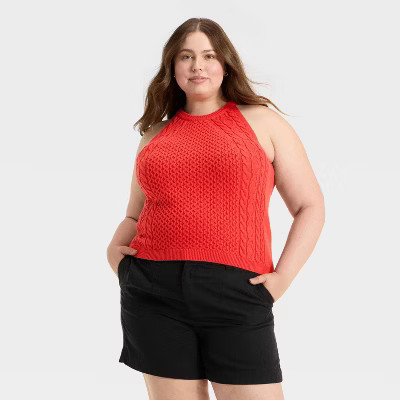 Women's Cable Crewneck Pullover Sweater Vest - A New Day™ Red 1X | Target
