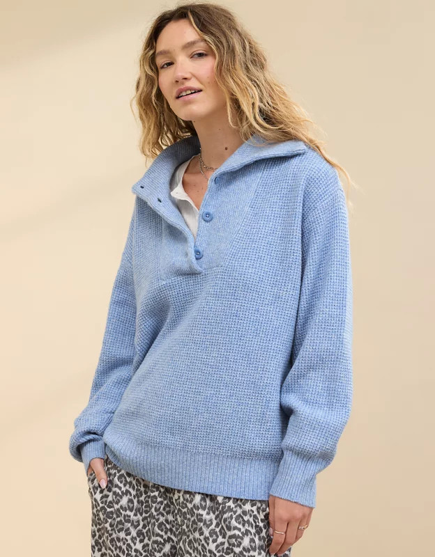 Aerie CozyUp Waffle Button Sweater | American Eagle Outfitters (US & CA)