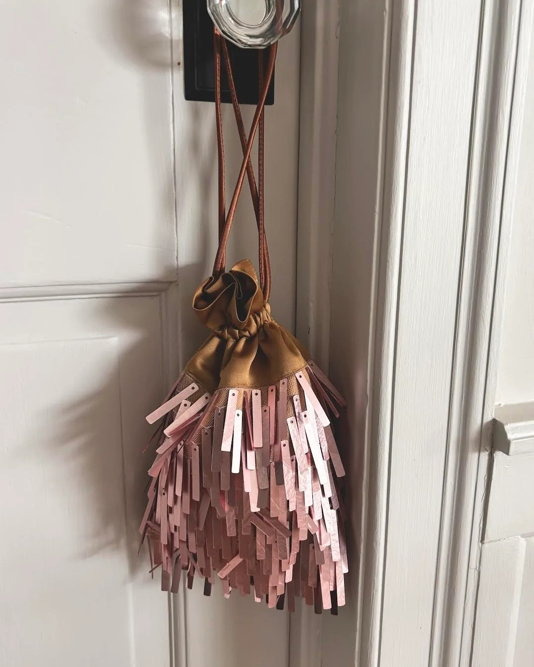 PEREGRINE MATTE PAILLETTE SATCHEL - SADDLE/DUSTY PINK | Fallon Jewelry