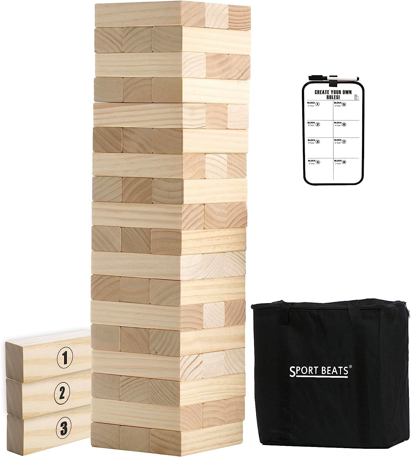 SPORT BEATS Outdoor Games Large Tower Game 54 Blocks Stacking Game - Includes Carry Bag and Score... | Amazon (US)