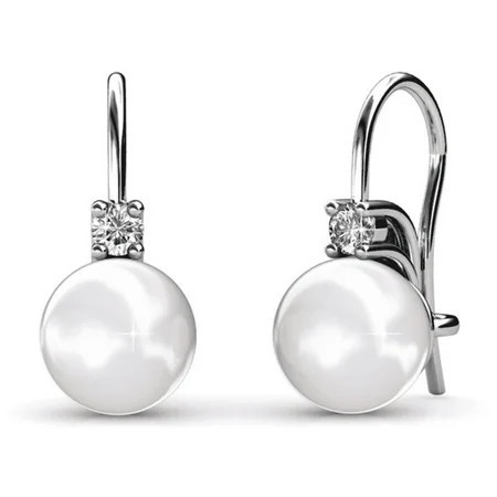 Cate & Chloe Cassie 18k White Gold Plated Shell Pearl Earrings with Swarovski Crystals for Women | Walmart (US)
