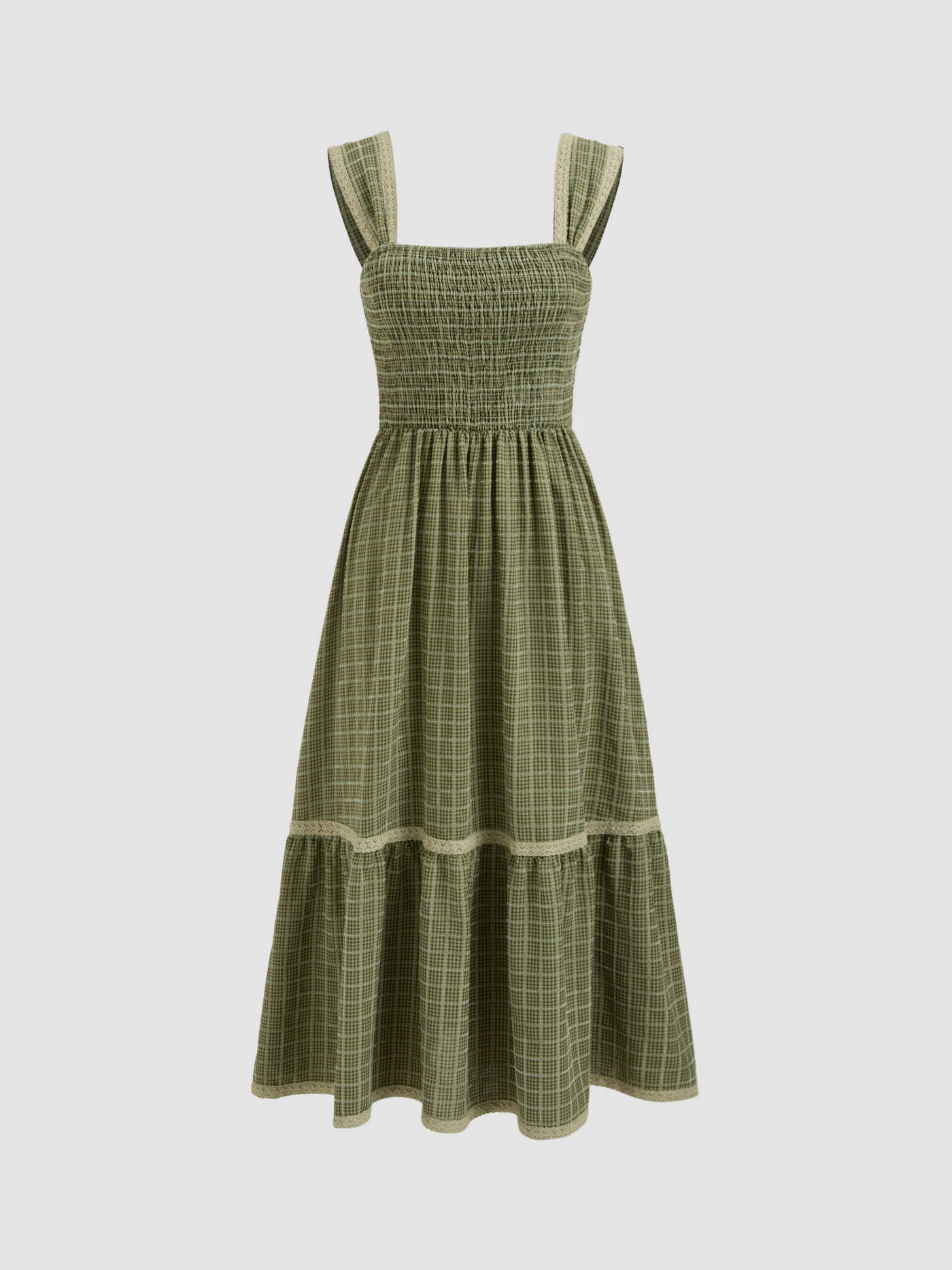Square Neck Shirred Gingham Maxi Dress | Cider
